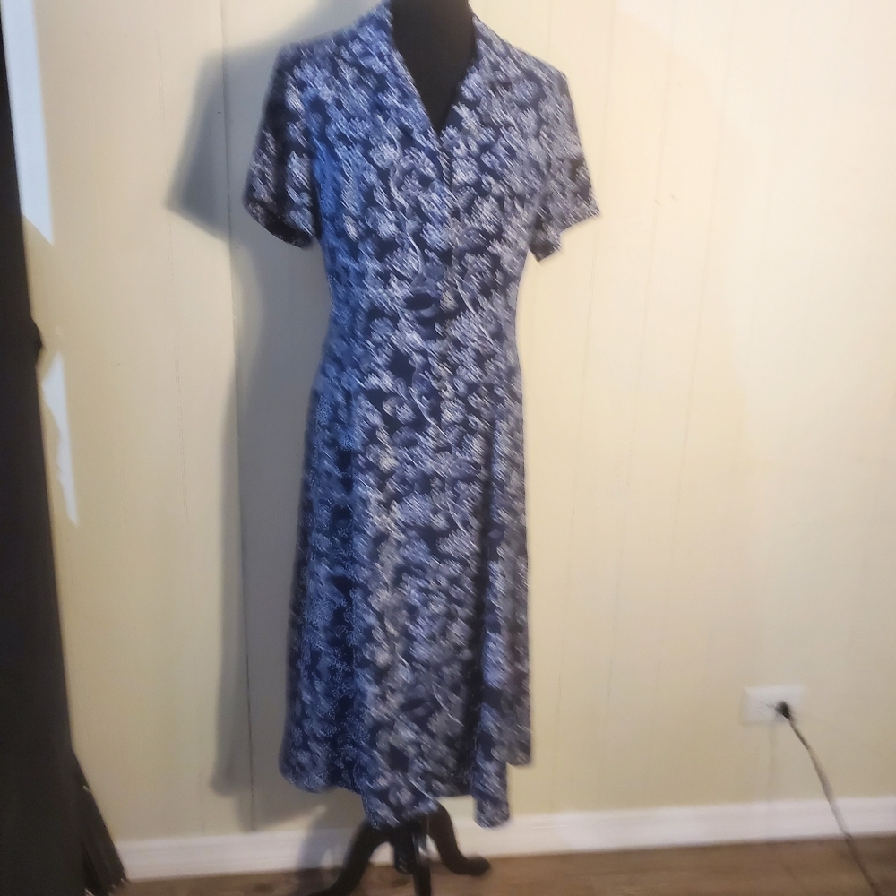 Vintage 90's Leslie Fay Women's Maxi Dress 16P Grunge Geek Rock Blue